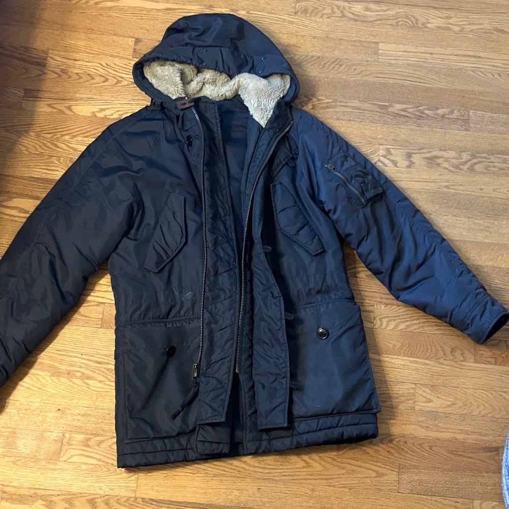 J. Crew Men's Dark Blue Hooded Parka